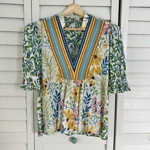 Anthropologie Bl-nk floral blouse / top